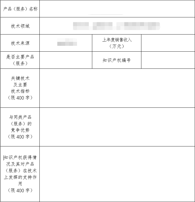 高新技术企业认定填报指南 技术服务类高新技术产品（服务）PS表核心项目填写说明
